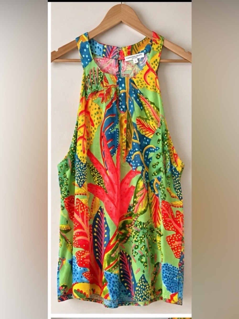 Christian Siriano Tropical Botanical Print Halter Blouse Rayon Size L Resort NWT